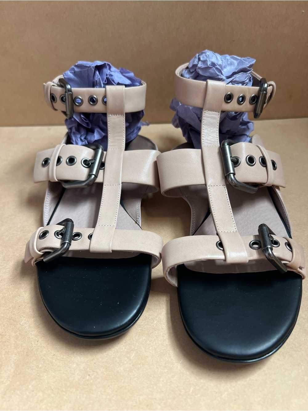 New Jeffery Campbell Beige Open Toe Flat Buckle T-Strap Gladiator Sandals in 6.5
